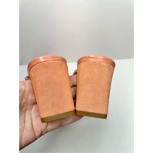 Caslon Sandals Size 7 Coral Suede Leather Crisscross Open Toe Block Heel Slip On - Picture 8 of 11
